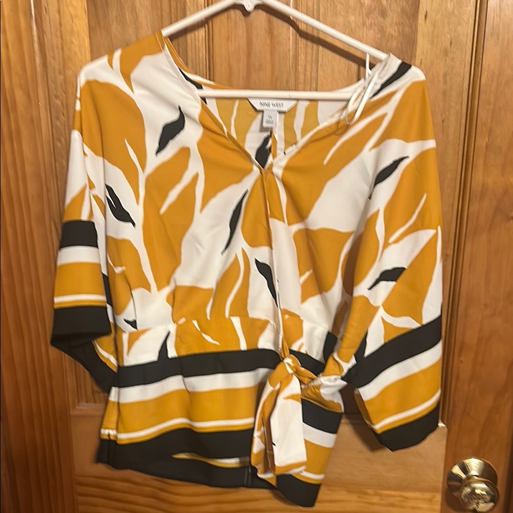 Nine West Mustard and Black Patterned Blouse